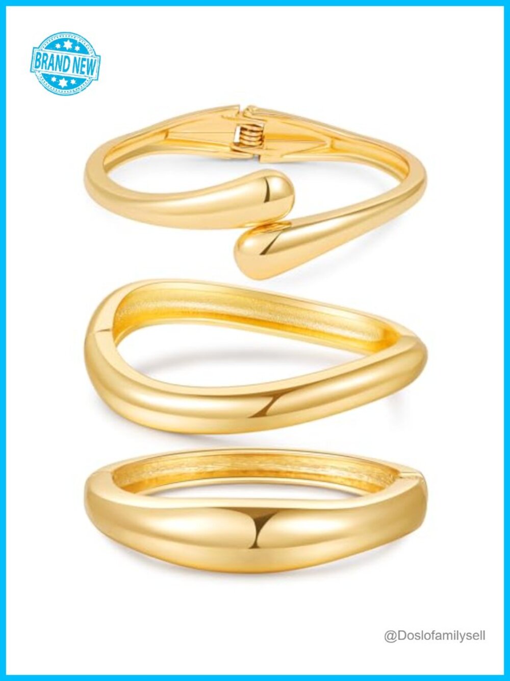 14K Gold Plated Chunky Thick Gold Bangle Bracelet Stack Set 3Pcs